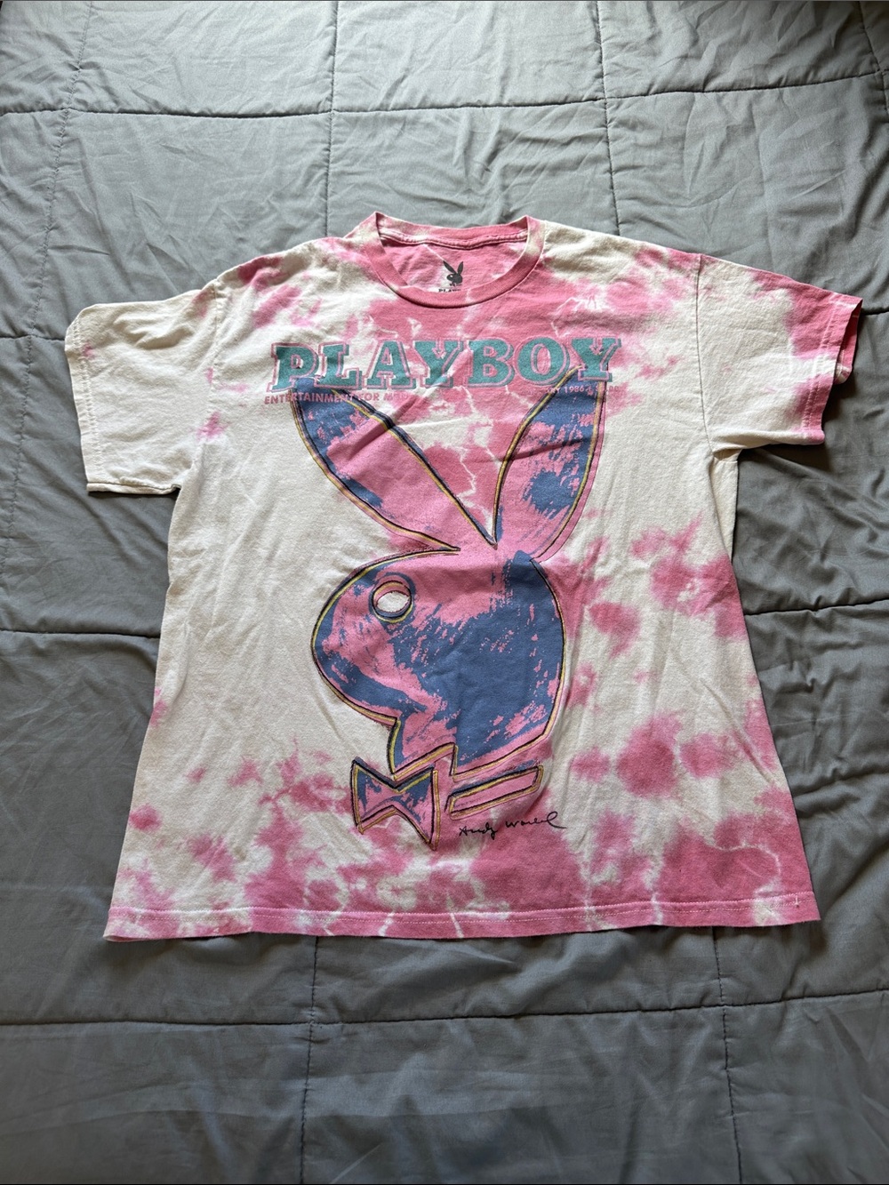 PLAYBOY Pink and Blue Tie-Dye Bunny Graphic Tee
